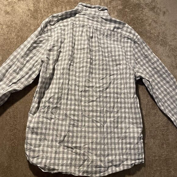 J CREW Shirt Mens Large Buttondown Secret Wash Organic Cotton Gray Slim Gingham - Picture 3 of 6